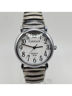 Timex Carriage Womens Watch 29mm Silver Tone Stretch Band New Battery